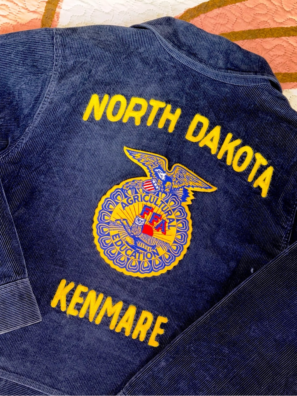 Vintage FFA North Dakota Navy Corduroy Jacket with Yellow Embroidery - 40